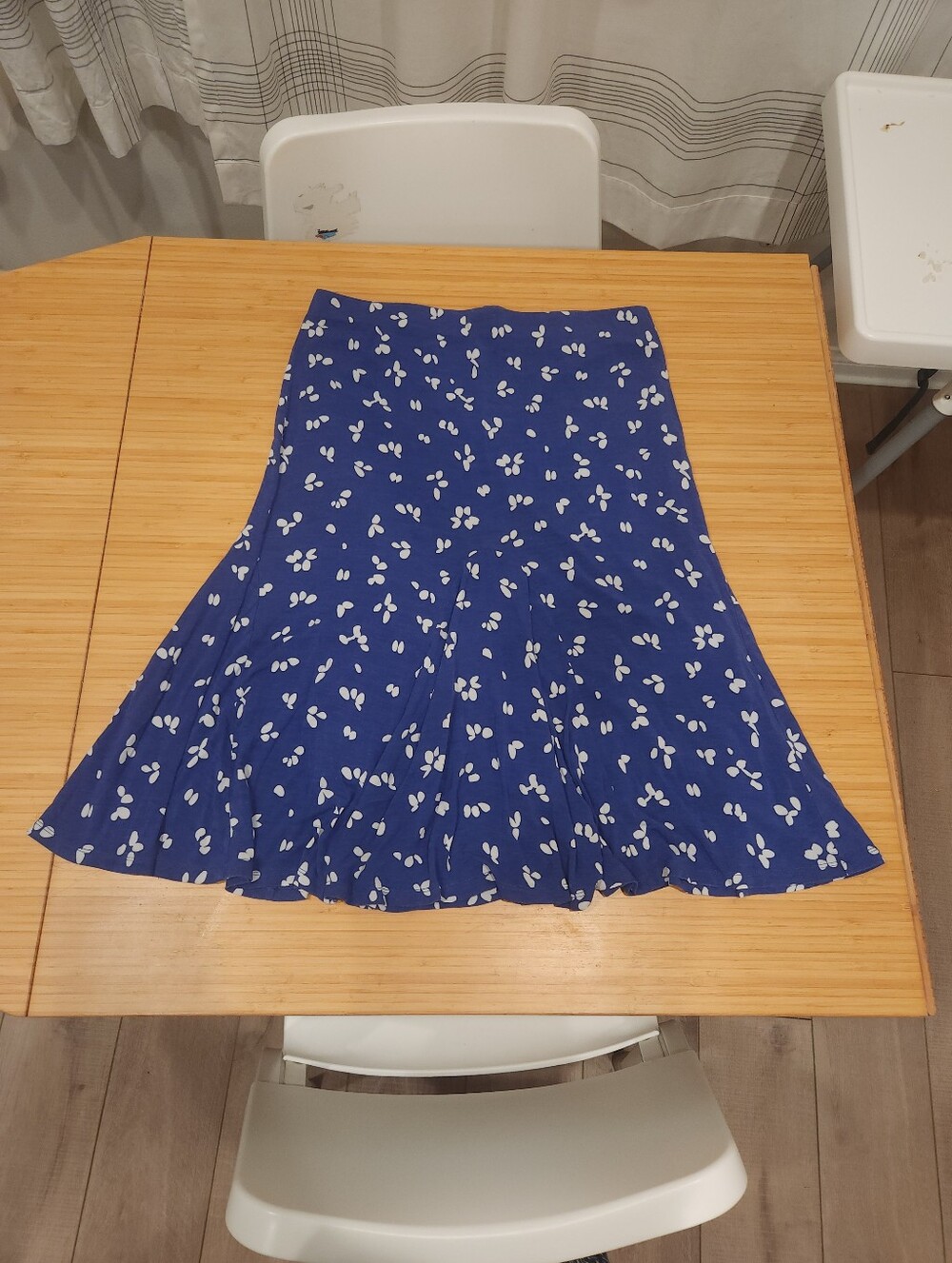 Blue Floral A-Line Midi Skirt